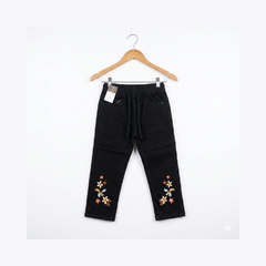 Girls Embroidered Black Denim Pants