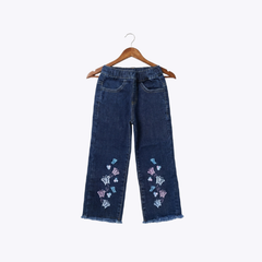 Girls Embroidered Floral Denim Pants