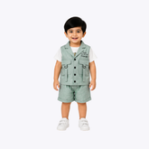 Trendy Kids Green Vest & Shorts Set – Casual Wear