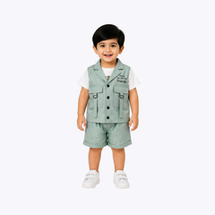 Trendy Kids Green Vest & Shorts Set – Casual Wear