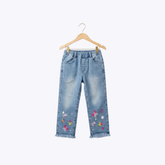 Girls Denim Pants with Floral Embroidery
