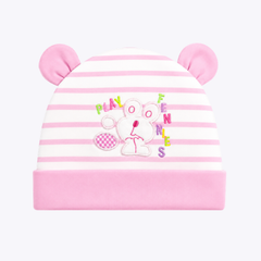 Striped Baby Cap with Mouse Design