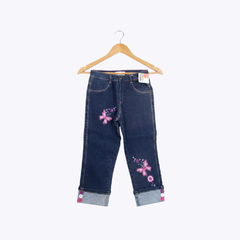Girls Embroidered Denim Pants with Floral Design