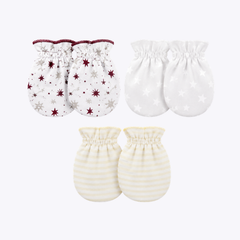 Pack of 3 Baby Mittens with Star and Striped Patterns