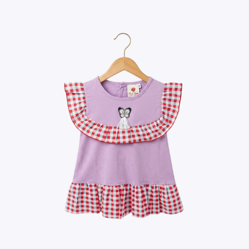 Girls Purple Frock with Gingham Ruffle