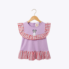 Girls Purple Frock with Gingham Ruffle