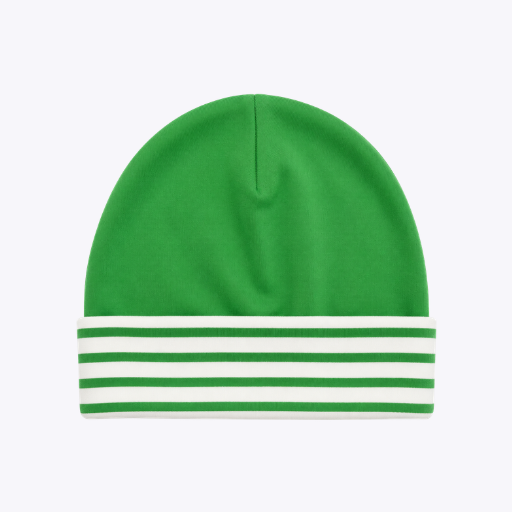Green Striped Baby Hat with Folded Brim
