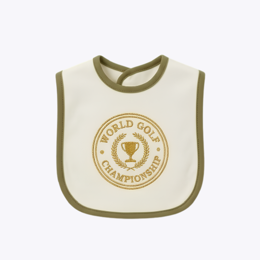 Championship World Golf Baby Bib - Ivory with Olive Trimming