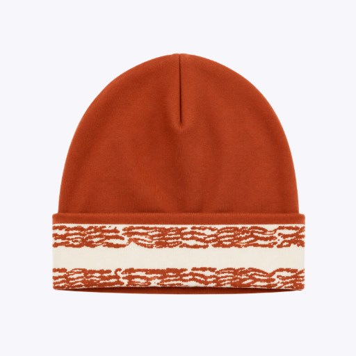 Textured Stripe Baby Hat in Rust with White Trim