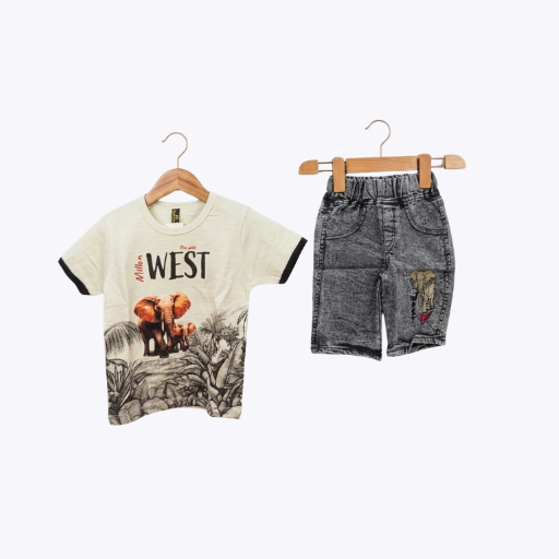 Baby Boys Graphic T-Shirt & Denim Shorts Set – Trendy Casual Outfit