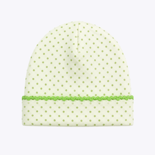 Polka Dot Baby Hat with Green Trim