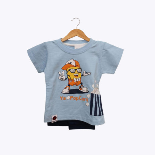 Baby Boys Popcorn Printed T-Shirt & Shorts Set – Summer Outfit