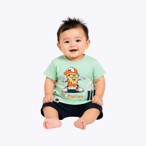 Baby Boys Popcorn Printed T-Shirt & Shorts Set – Summer Outfit