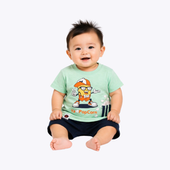 Baby Boys Popcorn Printed T-Shirt & Shorts Set – Summer Outfit
