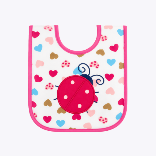 Ladybug Baby Bib - White with Pink Edging
