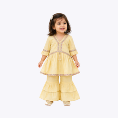 Baby Girl Yellow Embroidered Dress & Palazzo Set – Festive Outfit