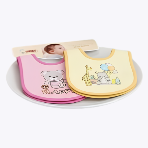 Pack of 2 Bibs - Happy Bear Design ( Pink & Yellow )