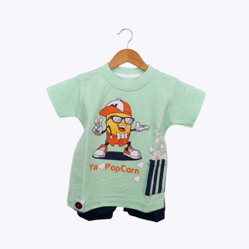 Baby Boys Popcorn Printed T-Shirt & Shorts Set – Summer Outfit