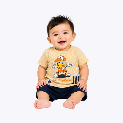 Baby Boys Popcorn Printed T-Shirt & Shorts Set – Summer Outfit