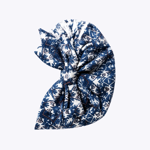 "Blue Floral" Baby Turban Cap with Patterned Bow