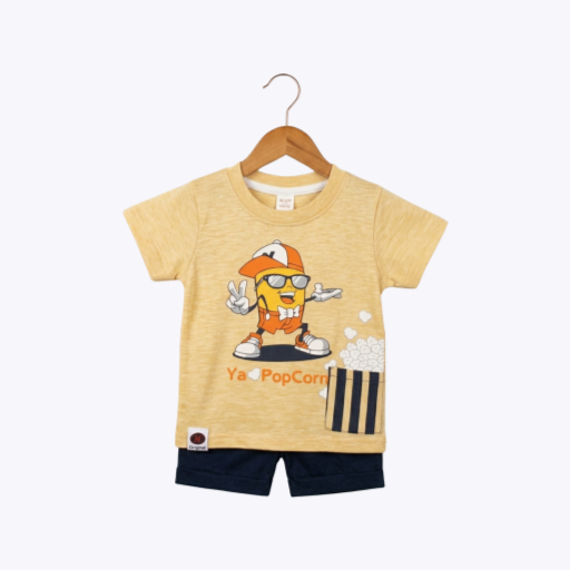 Baby Boys Popcorn Printed T-Shirt & Shorts Set – Summer Outfit