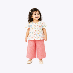 Girls Floral Printed Top & Checked Pant Set – Stylish & Comfortable Outfit