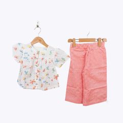Girls Floral Printed Top & Checked Pant Set – Stylish & Comfortable Outfit