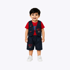 Baby Boys Denim Vest & T-Shirt with Shorts Set – Stylish Casual Wear