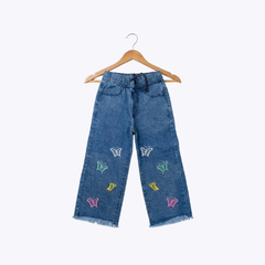 Girls Embroidered Butterfly Denim Pants