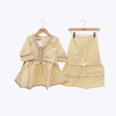 Baby Girl Yellow Embroidered Dress & Palazzo Set – Festive Outfit