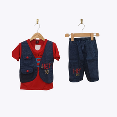 Baby Boys Denim Vest & T-Shirt with Shorts Set – Stylish Casual Wear