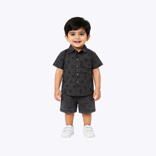 Baby Boys Casual Printed Shirt & Shorts Set – Trendy Casual Wear