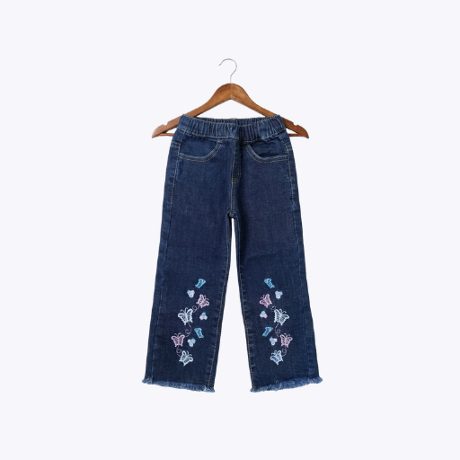 Girls Embroidered Floral Denim Pants