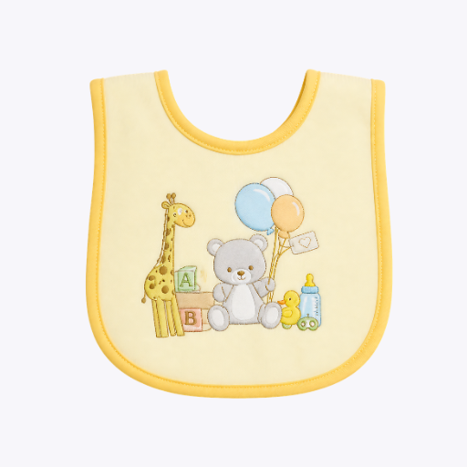 Pack of 2 Bibs - Happy Bear Design ( Pink & Yellow )