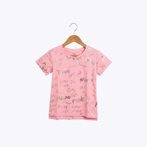 Girls Pink City Name Print T-Shirt