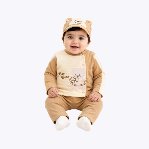 "Cute Bear" 3-Piece Baby Outfit with Cap for Boys