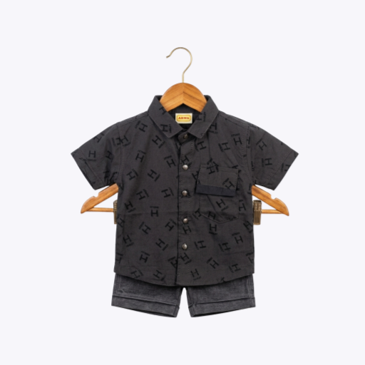 Baby Boys Casual Printed Shirt & Shorts Set – Trendy Casual Wear