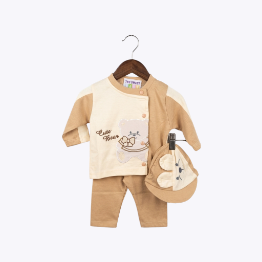 "Cute Bear" 3-Piece Baby Outfit with Cap for Boys
