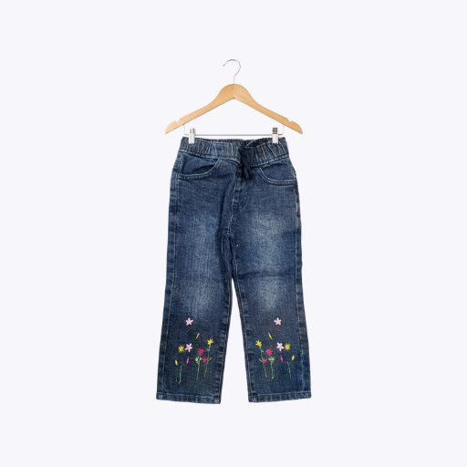 Girls Floral Embroidered Denim Pants