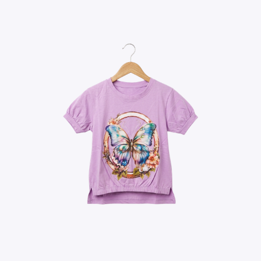 Girls Purple Butterfly Graphic T-Shirt
