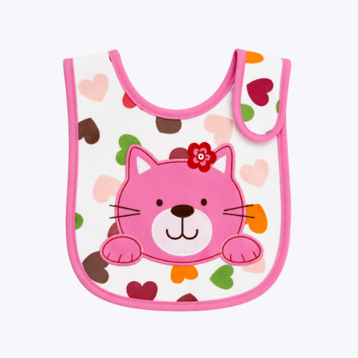 Cat Face Baby Bib - White with Pink Edging