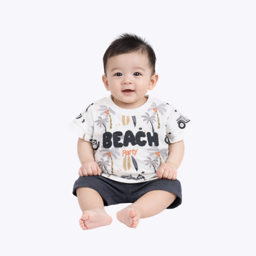 Baby Boys Beach Party Printed T-Shirt & Shorts Set – Summer Outfit