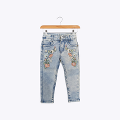 Girls Embroidered Floral Denim Pants