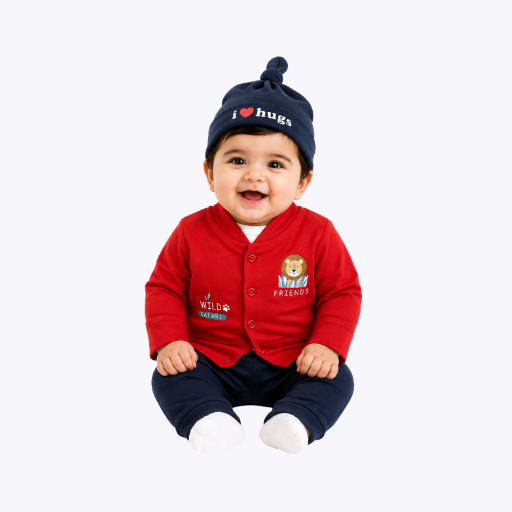 "Wild Friends" 3-Piece Baby Outfit with Cap for Boys