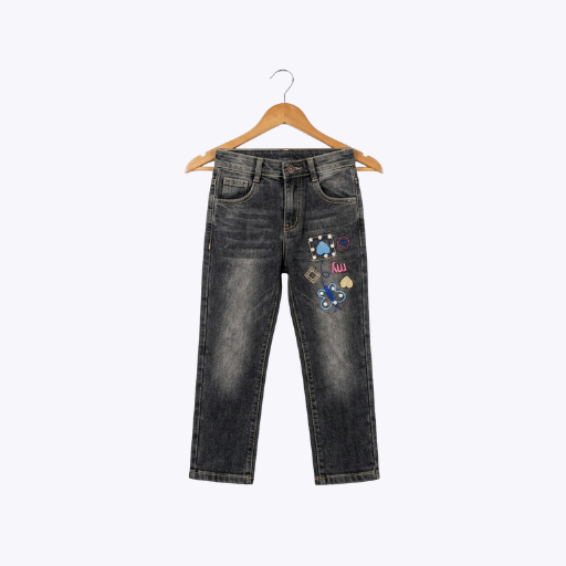 Girls Denim Pants with Colorful Patches