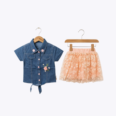 Baby Girls Denim Shirt & Skirt Set – Summer Fashion