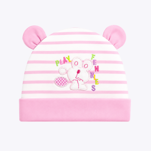 Striped Baby Cap with Mouse Design