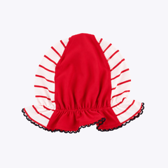 Striped Red Baby Hat with Ruffled Edges