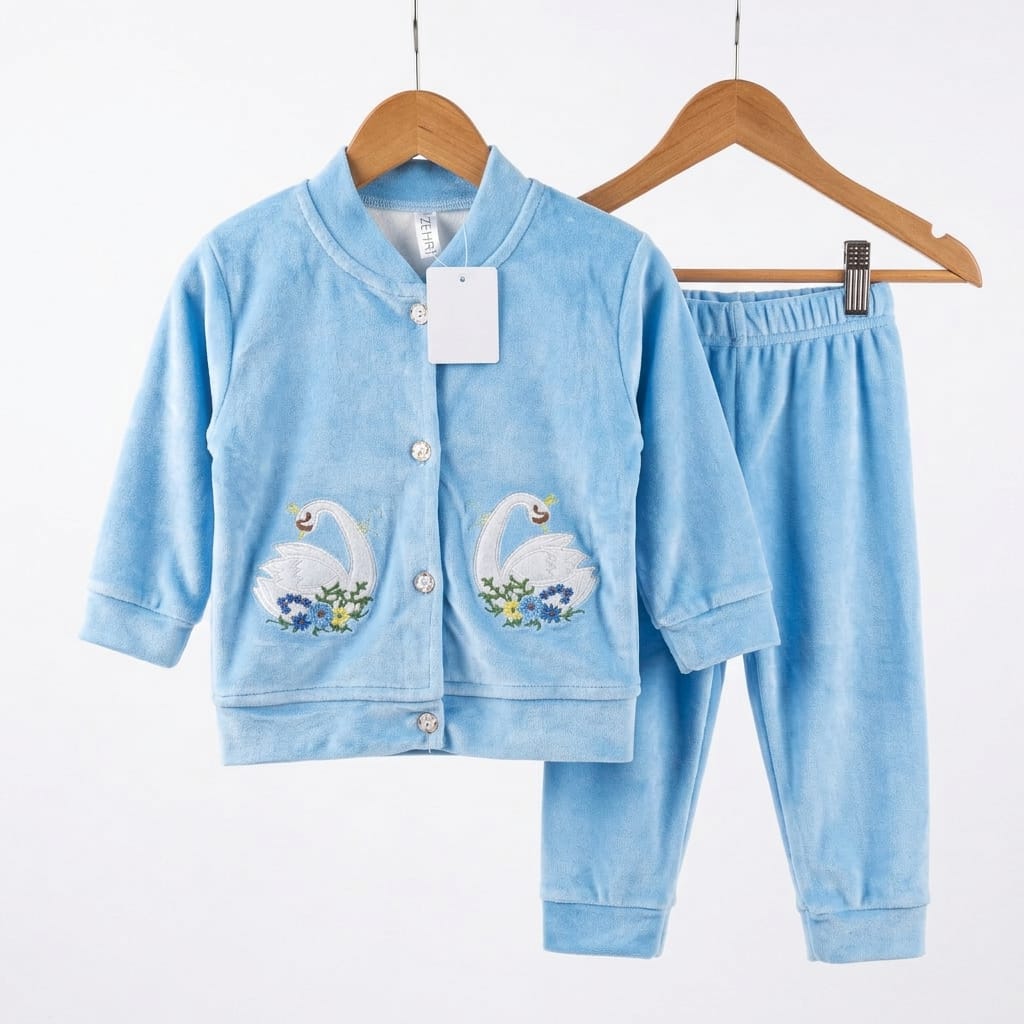 Swan Fleece Warm Girls 2 Piece Dress