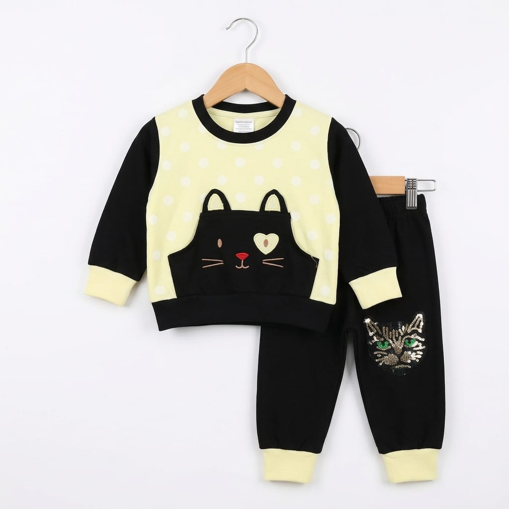 Baby Girls 2 Piece Cute Cat Print Dress